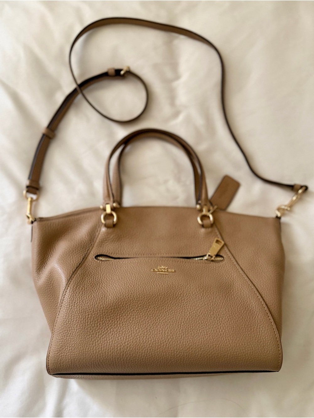 Coach Pebbled Leather Satchel in Tan with Gold Hardware